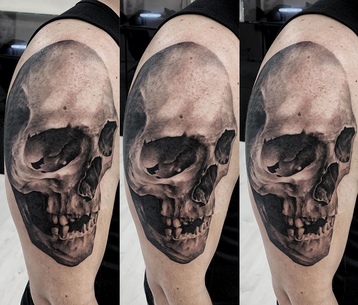 Custom geometric tattoo design on upper arm